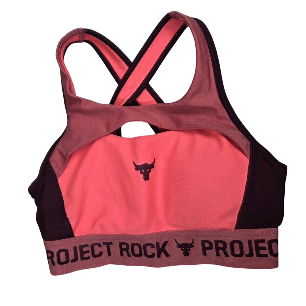 Under Armour Project Rock Women's Strappy Sports Bra Pink Purple Brahma Bull XS